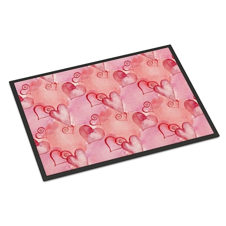 Carolines Treasures Watercolor Red Hearts Indoor or Outdoor Mat, 18 x 27 in. BB7565MAT